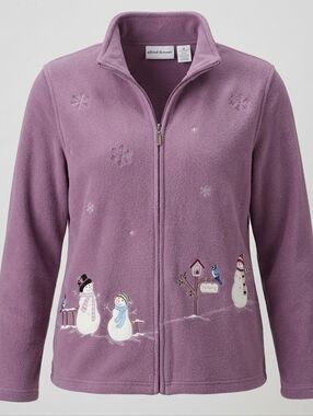 Northern Reflections Purple Winter Snowman Fleece Full Zip Women's Jacket Size L
